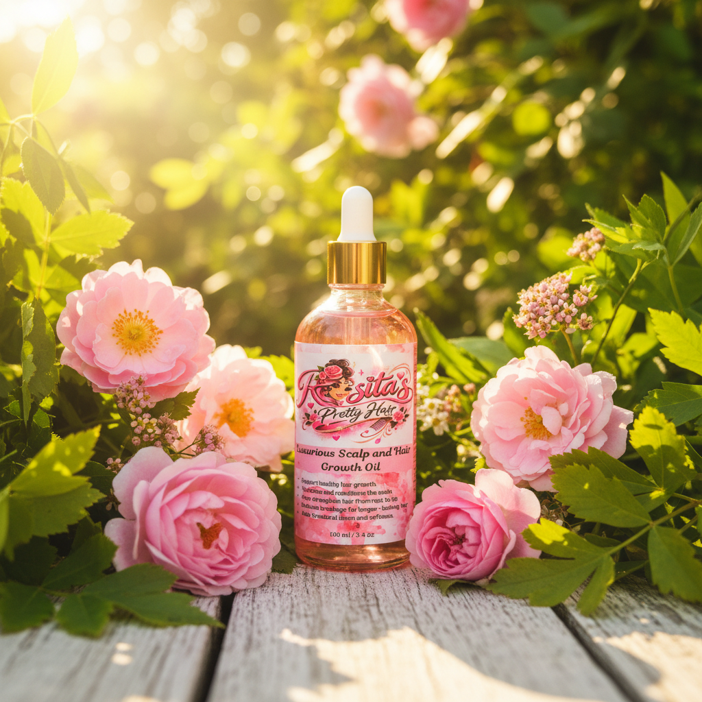 Luxurious Scalp and Hair Growth Oil 2oz outdoor natural lighting